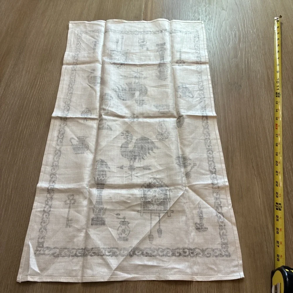VTG Pure Belgium Linen Kitchen Tea Towel Cream & Black Cottagecore 16x29